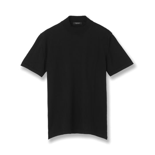 【予約販売】イタリア製コットンニット  半袖モックネック col.ブラック