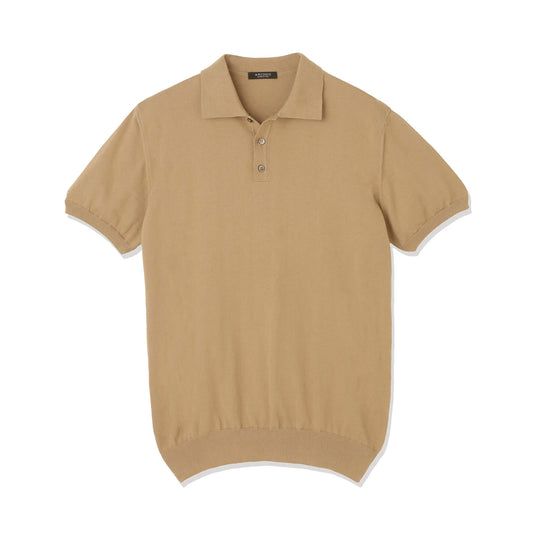 【予約販売】イタリア製コットンニット  半袖ポロ col.キャメル