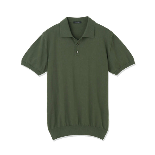 イタリア製コットンニット  半袖ポロ col.アーミー