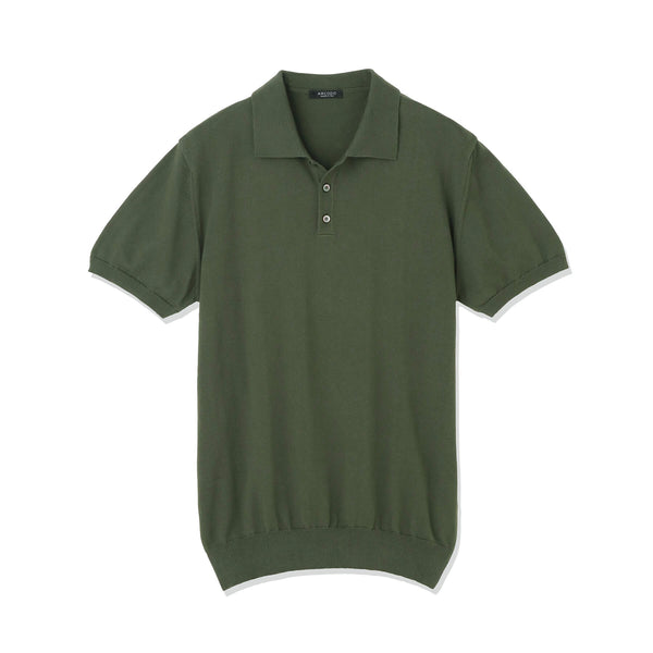 【予約販売】イタリア製コットンニット  半袖ポロ col.アーミー