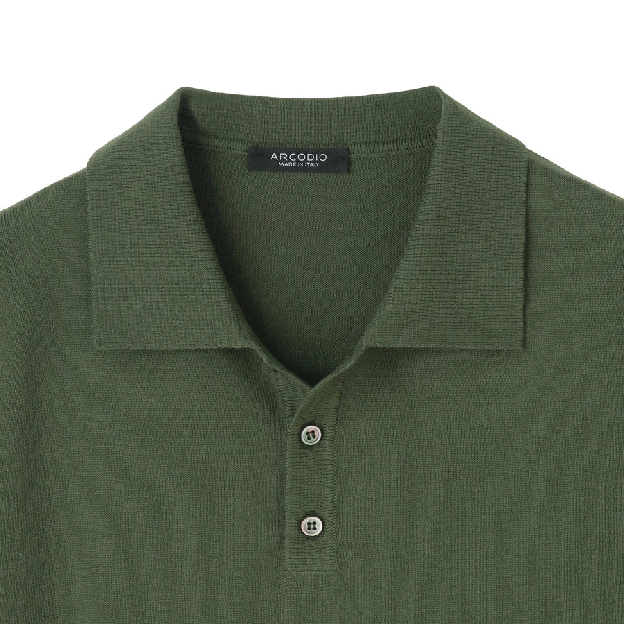 【予約販売】イタリア製コットンニット  半袖ポロ col.アーミー