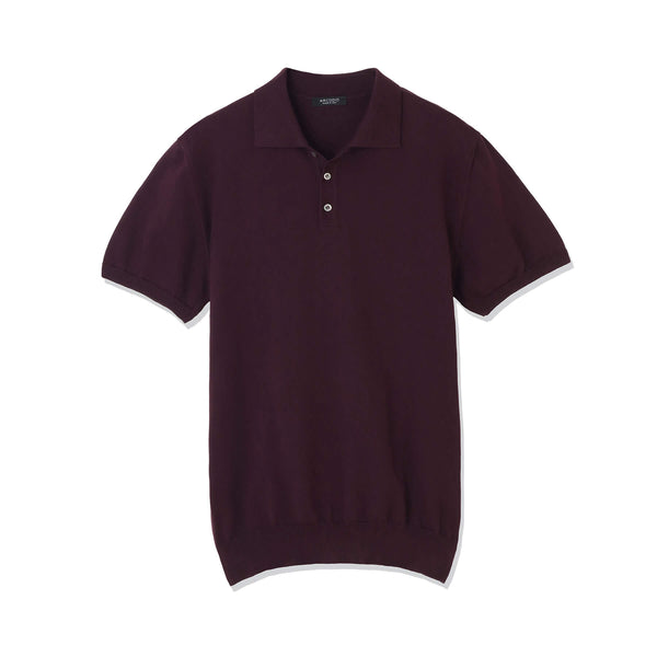 【予約販売】イタリア製コットンニット 半袖ポロ col.ボルドー