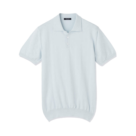 【予約販売】イタリア製コットンニット  半袖ポロ col.サックスブルー