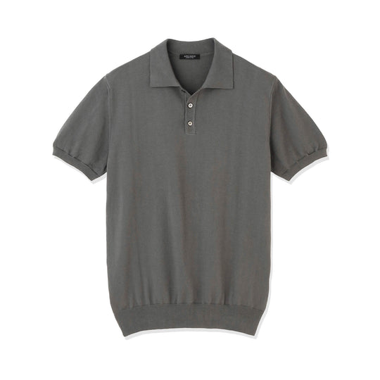 【予約販売】イタリア製コットンニット  半袖ポロ col.グレー