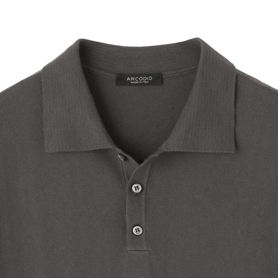 【予約販売】イタリア製コットンニット  半袖ポロ col.チャコールグレー