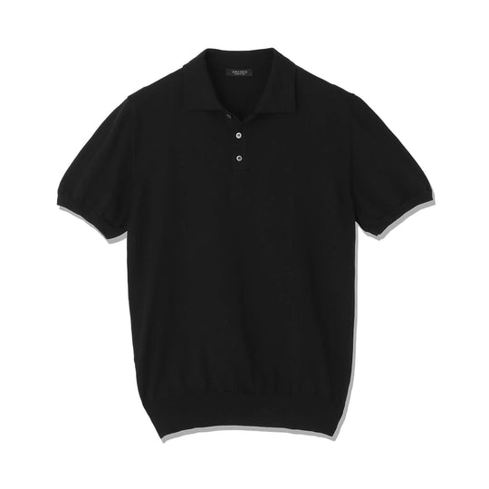 【予約販売】イタリア製コットンニット  半袖ポロ col.ブラック