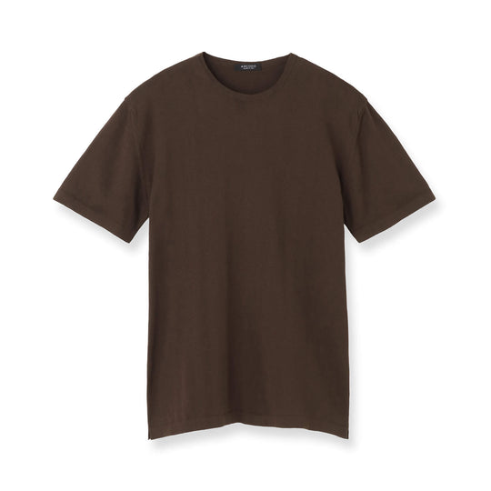 イタリア製コットンニット 半袖クルーネック col.ブラウン