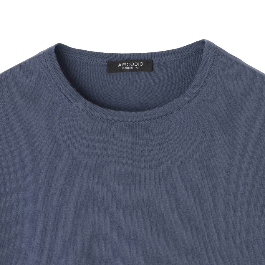 イタリア製コットンニット  半袖クルーネック col.ブルーグレー
