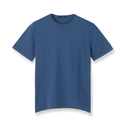 【予約販売】イタリア製コットンニット  半袖クルーネック col.コバルトブルー