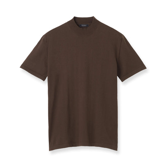 イタリア製コットンニット  半袖モックネック col.ブラウン