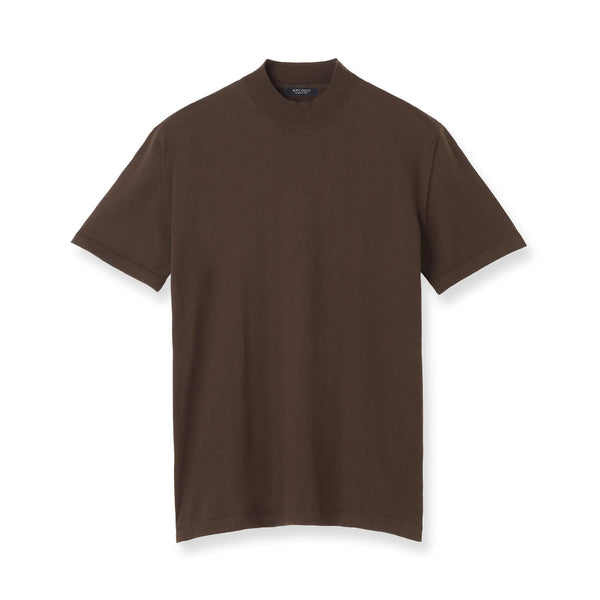 イタリア製コットンニット  半袖モックネック col.ブラウン