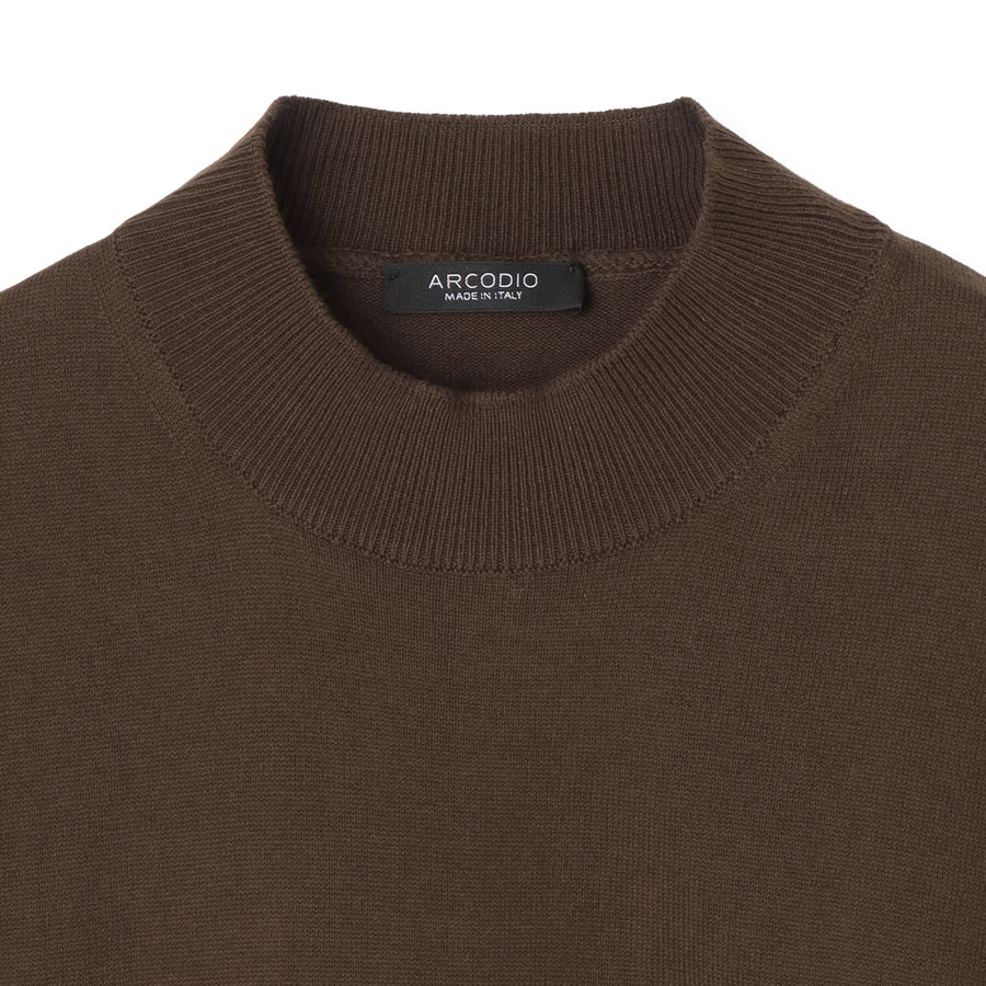 イタリア製コットンニット  半袖モックネック col.ブラウン