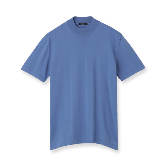 【予約販売】イタリア製コットンニット  半袖モックネック col.スカイブルー