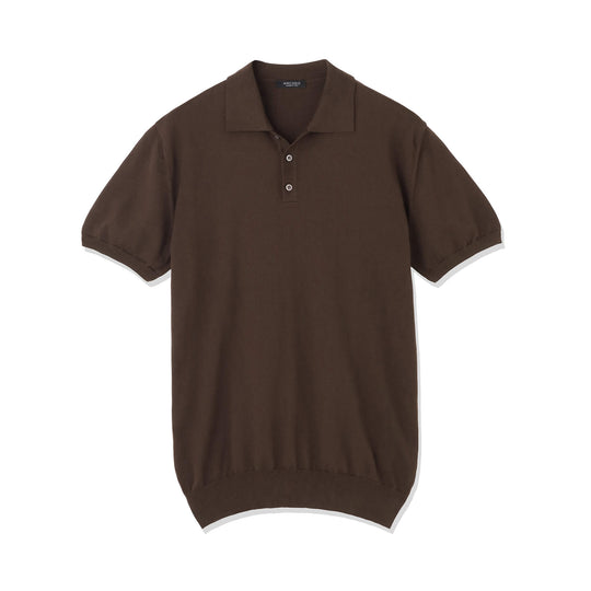 イタリア製コットンニット 半袖ポロ col.ブラウン