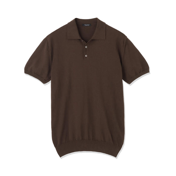 イタリア製コットンニット 半袖ポロ col.ブラウン