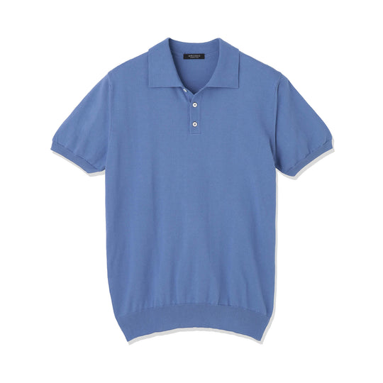 【予約販売】イタリア製コットンニット  半袖ポロ col.スカイブルー