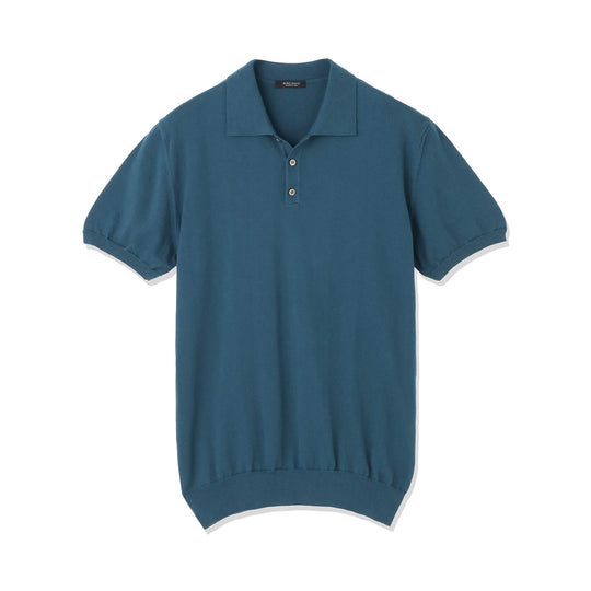 イタリア製コットンニット 半袖ポロ col.ピーコックブルー