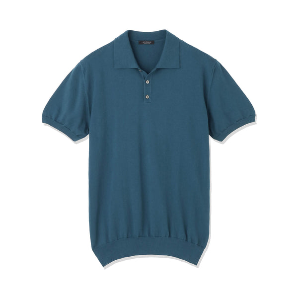 【予約販売】イタリア製コットンニット 半袖ポロ col.ピーコックブルー