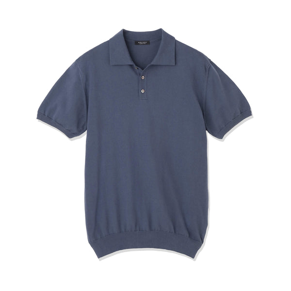 イタリア製コットンニット  半袖ポロ col.ブルーグレー