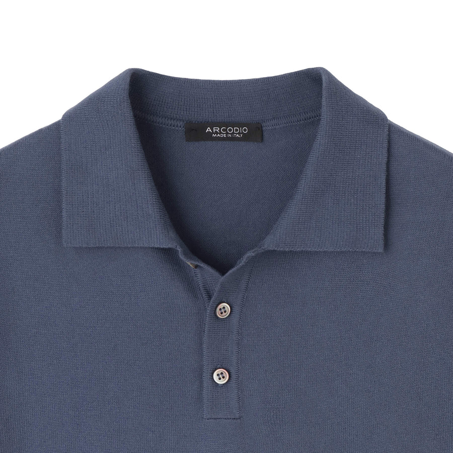 イタリア製コットンニット  半袖ポロ col.ブルーグレー