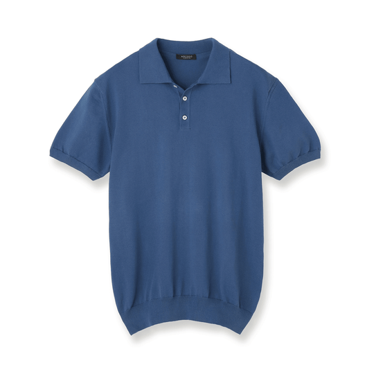 【予約販売】イタリア製コットンニット  半袖ポロ col.コバルトブルー