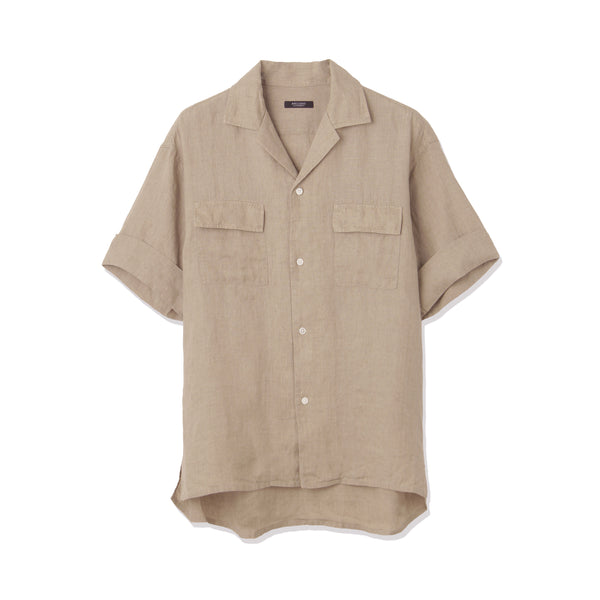 Lino Moderno バイオウォッシュリネン 半袖フラップポケットシャツ col.ベージュ