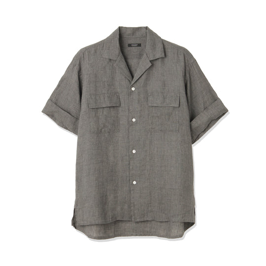 Lino Moderno バイオウォッシュリネン 半袖フラップポケットシャツ col.スレートグレー