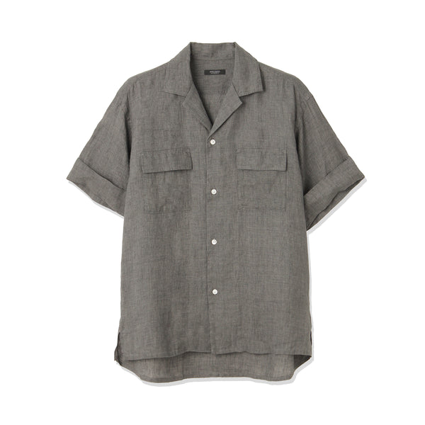 Lino Moderno バイオウォッシュリネン 半袖フラップポケットシャツ col.スレートグレー