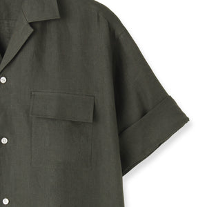 フレンチリネン 半袖サファリシャツ col.オリーブ