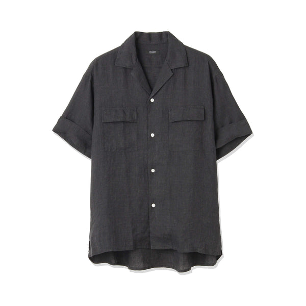 Lino Moderno バイオウォッシュリネン 半袖フラップポケットシャツ col.ブラック